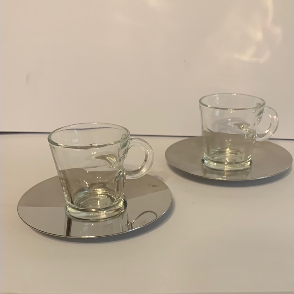 Nespresso Glass Espresso Cups with Silver Saucers ♦️